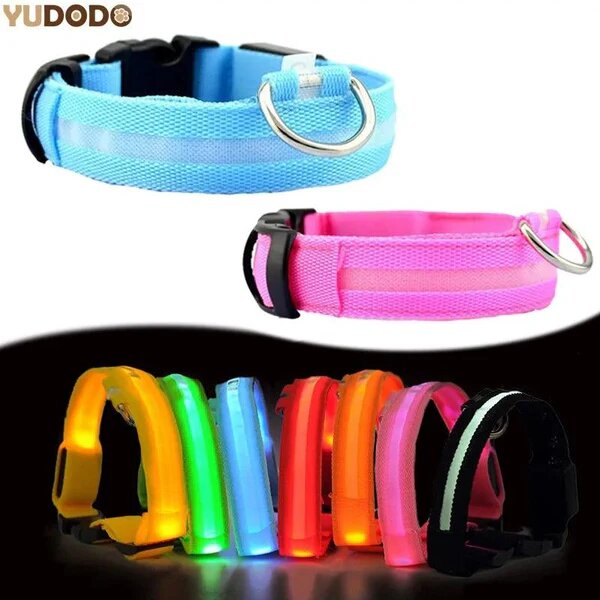 LED Pet Dog Collar for Night Safety, Nylon Leash with Glow-In-The-Dark Feature