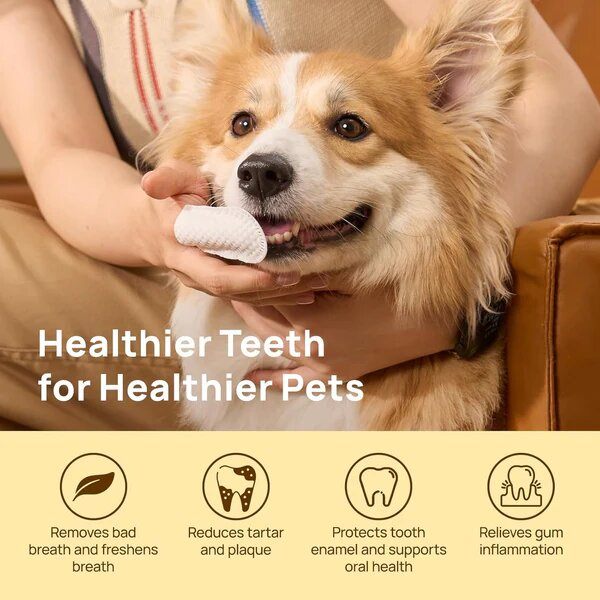 Teeth Cleaning Wipes for Dogs & Cats, Vet-Recommended Remove Bad Breath