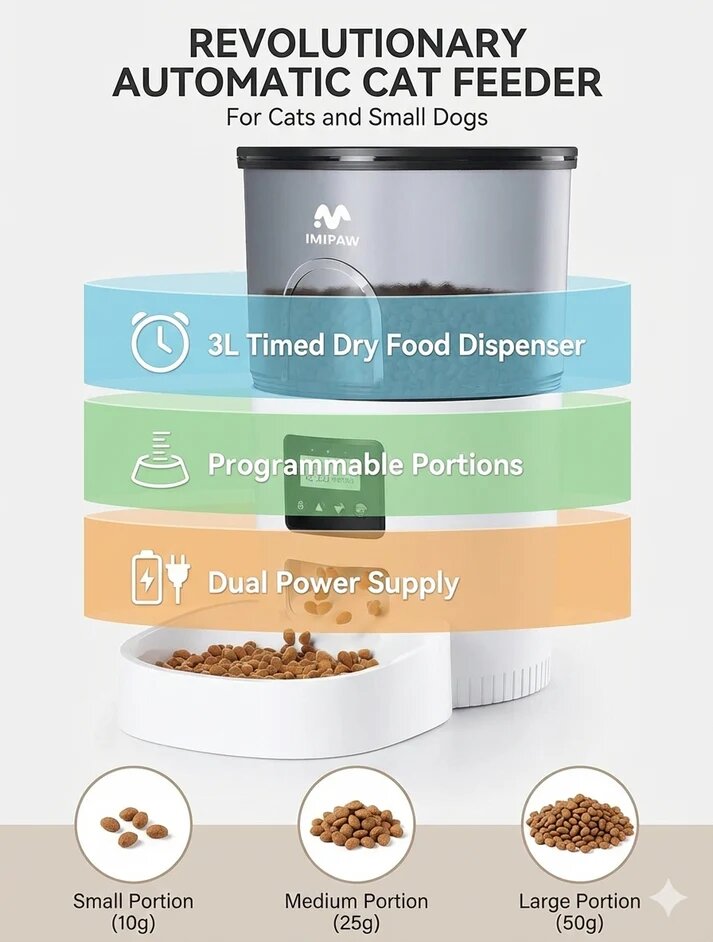 Revolutionary Automatic Cat Feeder-Dual Power Supply for Cats and Small Dogs